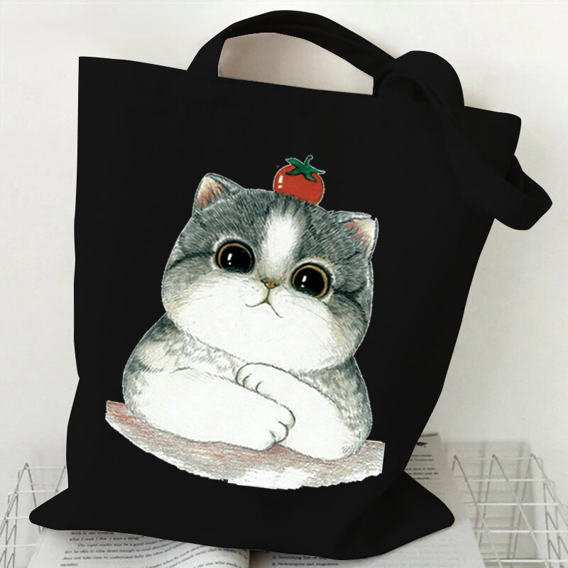Saco de compras de harajuku bolsa de compras casual bonito gato tote bags para mulher mãe de gatos impressão sacola kawaii