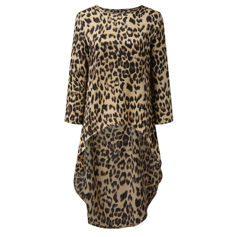 Alta baixa leopardo blusa camisa solta topos feminino manga longa outono inverno senhoras pullovercasualoversized moda