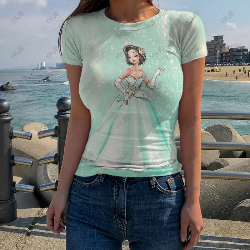 Disney Prinses Bedrukt Dames T-Shirt 2023 Mode Lieve Stijl Schattig Meisje Kleding Zomer Casual Vakantie Dames T-Shirt