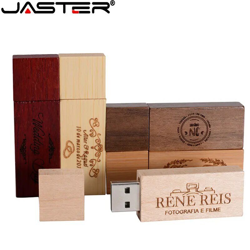 JASTER Wooden USB 2.0 Flash Drives 128GB Free custom logo with Box Pen Drive 64GB 32GB Memory Stick Walnut Creative gift U disk