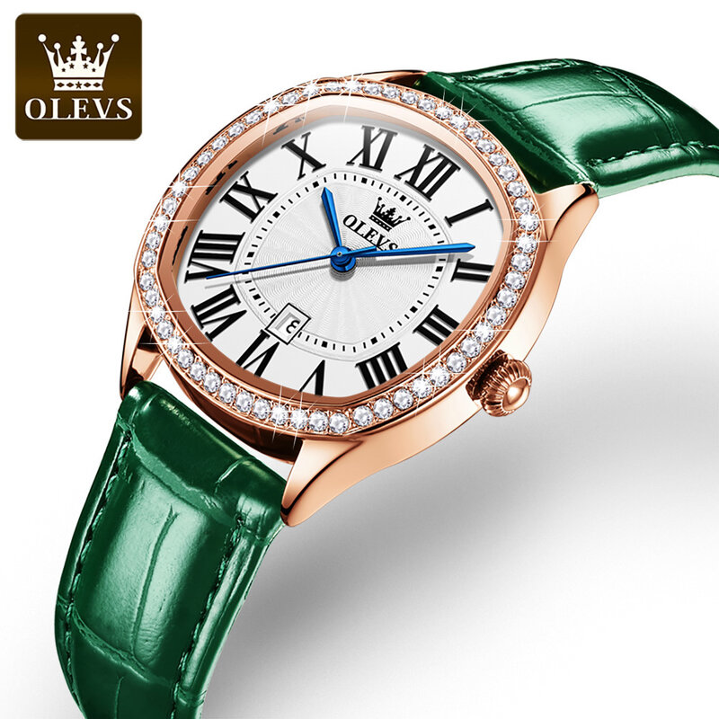 OLEVS-relojes de cuarzo a la moda para mujer, pulsera con correa de Corium individual, resistente al agua, con calendario