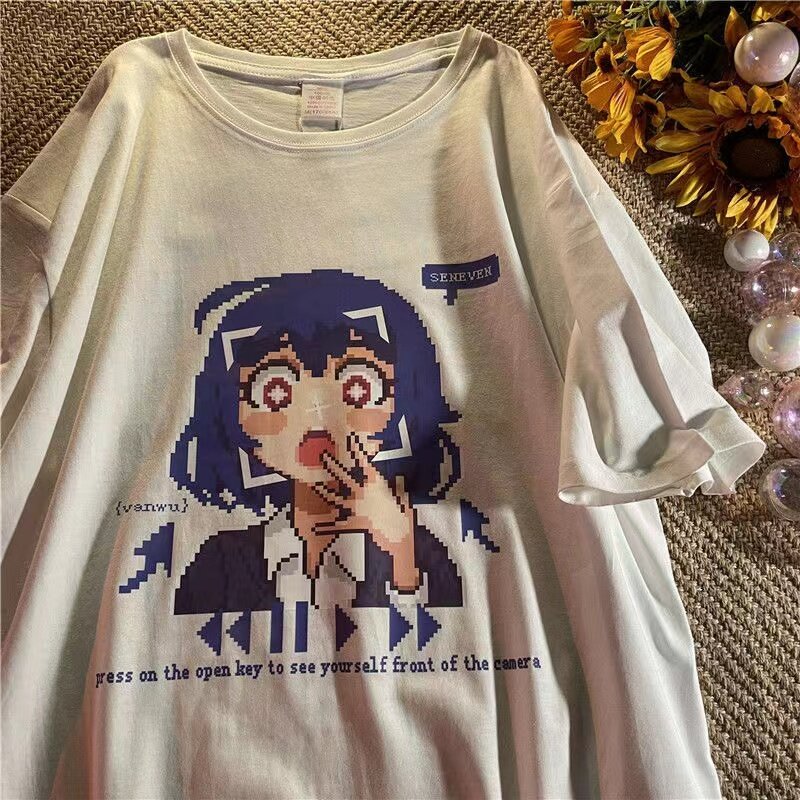 Women's T Shirt Kawaii Cartoon Y2K Cute Anime Print T Shirt Summer  Short Sleeve Oversized T Shirt Streetwear Tshirt Woman Tops