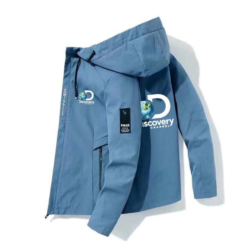 Discovery Channel-giacca con cappuccio da uomo primavera/autunno collo alto cerniera moda coreana Outdoor escursionismo Adventure Coat Top