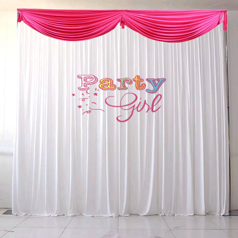 10x10ft Ice Silk Wedding Backdrop Curtain With Top Swag Drapery Stage Background Event Party Banquet Decoration
