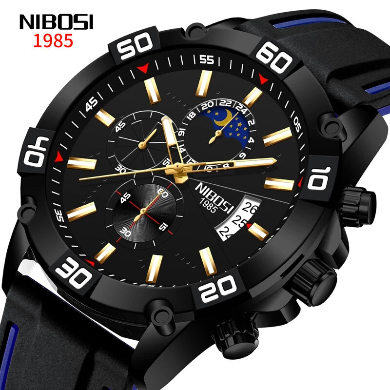 NIBOSI 2022 Fashion Watch Mens Watches Top Brand Luxury Gold Quartz Watch Stainless Steel Chronograph  Men Relogio Masculino