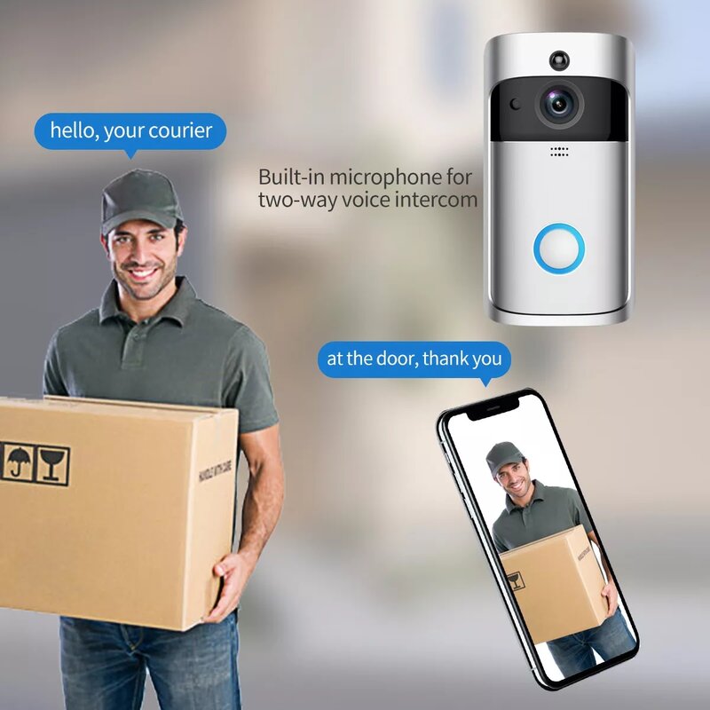 สมาร์ท WiFi Video Doorbell ไร้สาย HD กล้อง Intercom การมองเห็นได้ในเวลากลางคืนประตู Bell ความปลอดภัยในบ้านกล้องตรวจจับการเคลื่อนไหวกล้องวีดีโอ