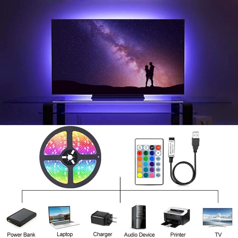 Bande lumineuse LED 5050 RGB, Bluetooth, USB, télécommande infrarouge, lumière Flexible avec Diode, rétro-éclairage TV, convient pour la maison, 1M-30M