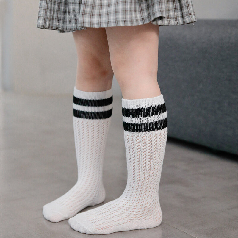 Meninas meias primavera outono verão algodão crianças respirável meias sólido bebê meninas joelho meias escola