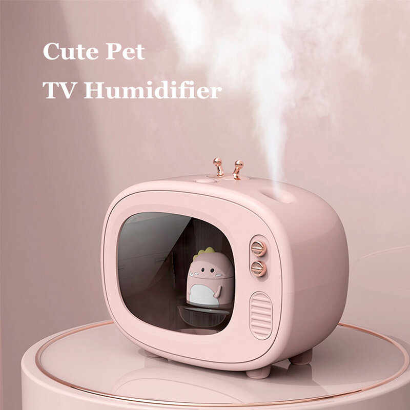 Humidificador de aire inalámbrico para TV, difusor de agua de niebla fría ultrasónico recargable por USB con luz LED, bonito Humidificador para mascotas