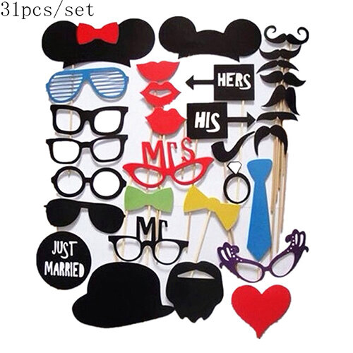 10-58pcs Fun Wedding Decoration Photo Booth Props Mustache Lips Glasses Mask Photobooth Accessories Wedding DIY Party Supplies