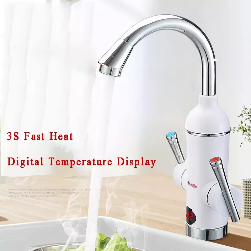220V 3000W Tankless Water Heater Tap Instant Kitchen Faucet 110V Element Flow Heater Hot Water Heated Tap Double Handle