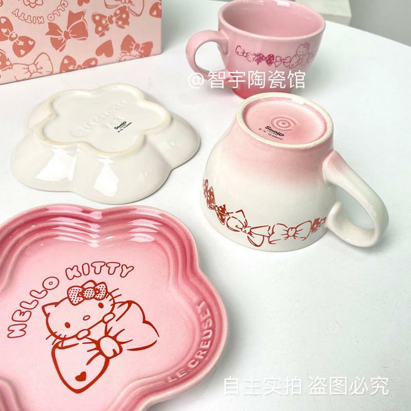 Sanrio porcellana piatto piatto colore sfumato stoviglie confezione regalo Set Kawaii Hello Kitty Cartoon Cute Anime Girls Gift