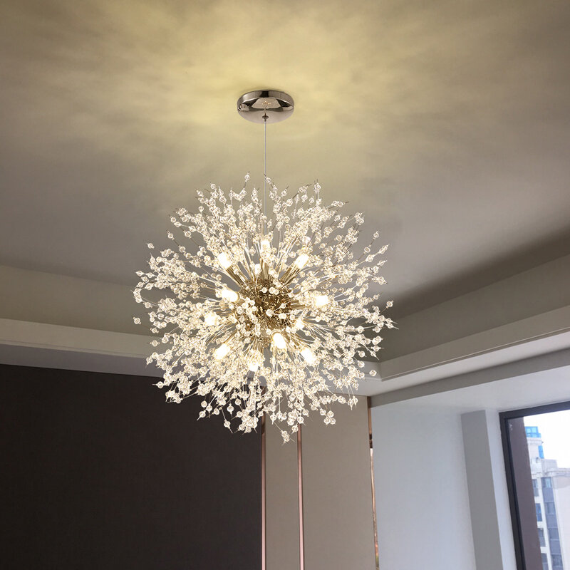 Lustres led moderno dandelion lustre de teto de cristal sala de jantar interior 110v-240v iluminação pingente lâmpada equipamentos