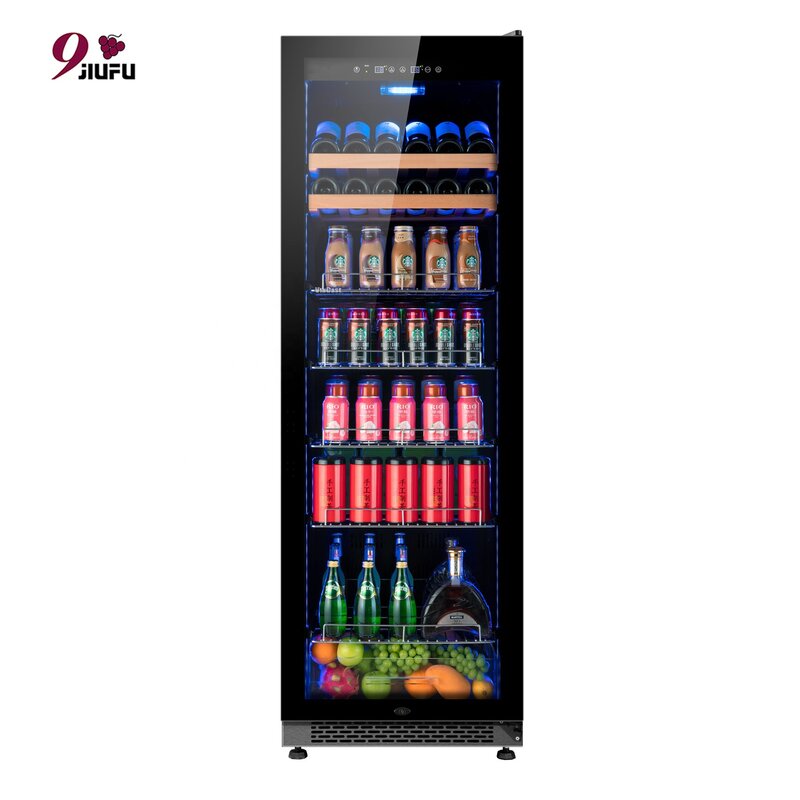 Vinho e bebida refrigerador compressor geladeira de aço inoxidável porta de vidro multi-função geladeira