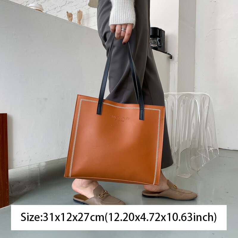 女性用ラージレザーハンドバッグ,大容量トートバッグ,白,黒,カーキ,茶色のpu,ブランドデザイン