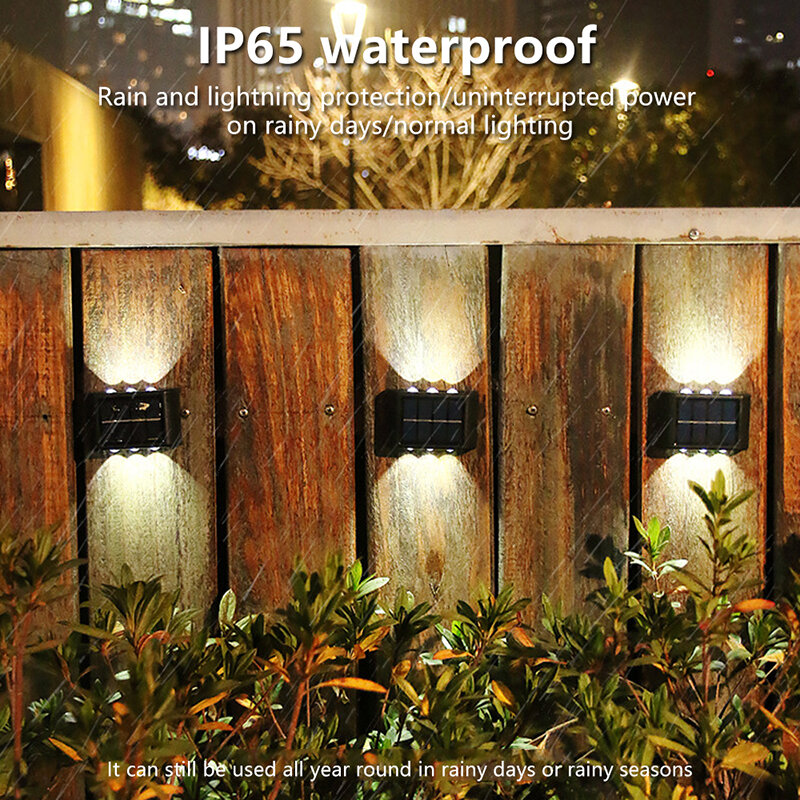 16個6 ledソーラーウォールランプ屋外IP65防水上下発光照明ガーデンデコレーションソーラーライト太陽光ランプ