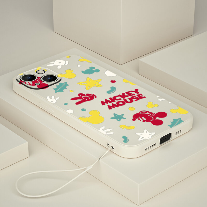 Mickey Mouse Leuke Voor Apple Iphone 13 12 Mini 11 Pro Xs Max Xr X 8 7 6S Se plus Vloeibare Touw Siliconen Telefoon Case