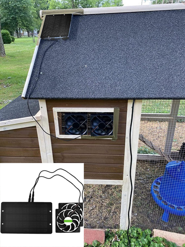 Kit Kipas Panel Surya 10W 12V Ventilator Kipas Ganda Tahan Air untuk Kandang Ayam Kecil Gudang Rumah Kaca Kipas Pembuangan Dapur