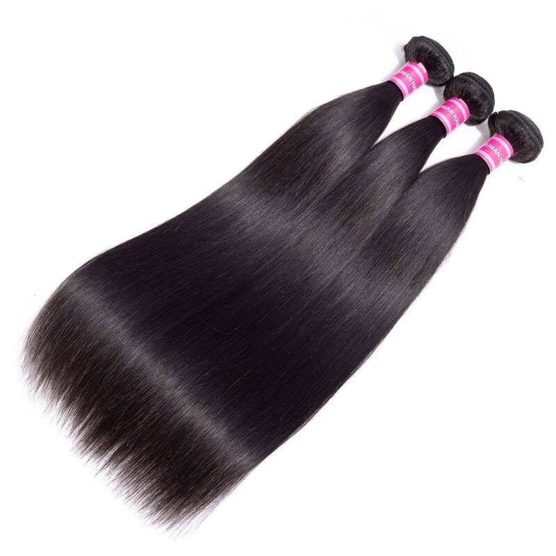 O cabelo brasileiro cru empacota o cabelo humano da extensão do cabelo reto para a cor natural das mulheres negras 3/4 empacota o cabelo remy 10-32 polegadas