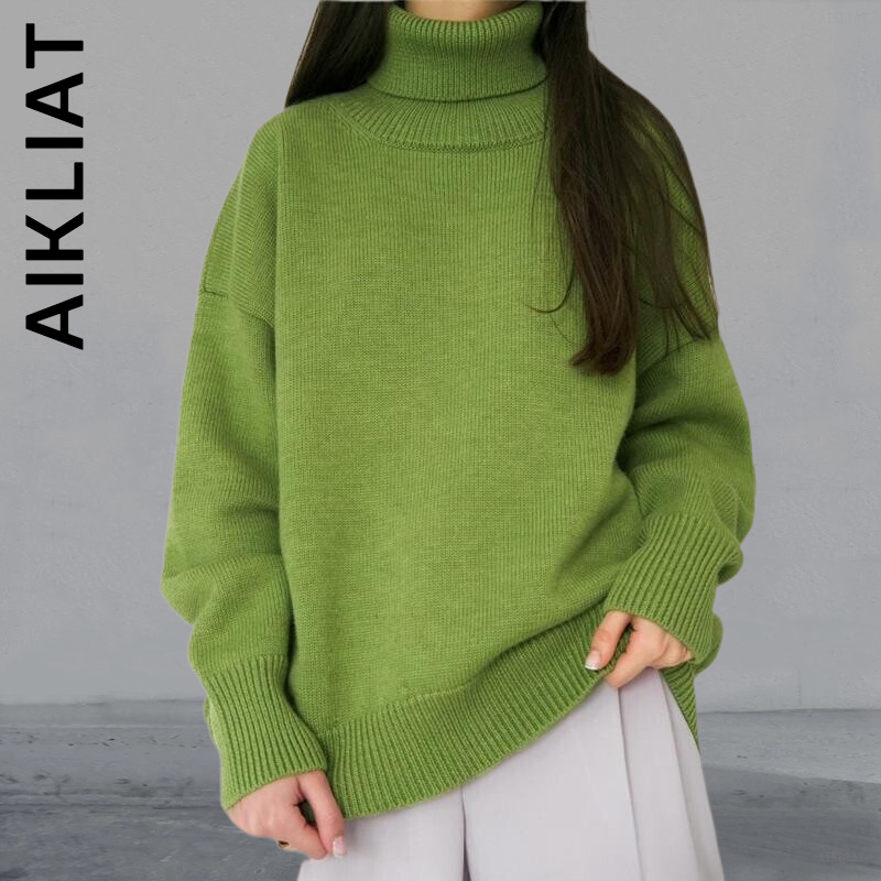 Aikliat ถักคอเต่าผู้หญิงเสื้อกันหนาวแฟชั่นราคาถูกสาวผู้หญิง Streetwear Harajuku ถักเสื้อกันหนาวสบายๆหญิง