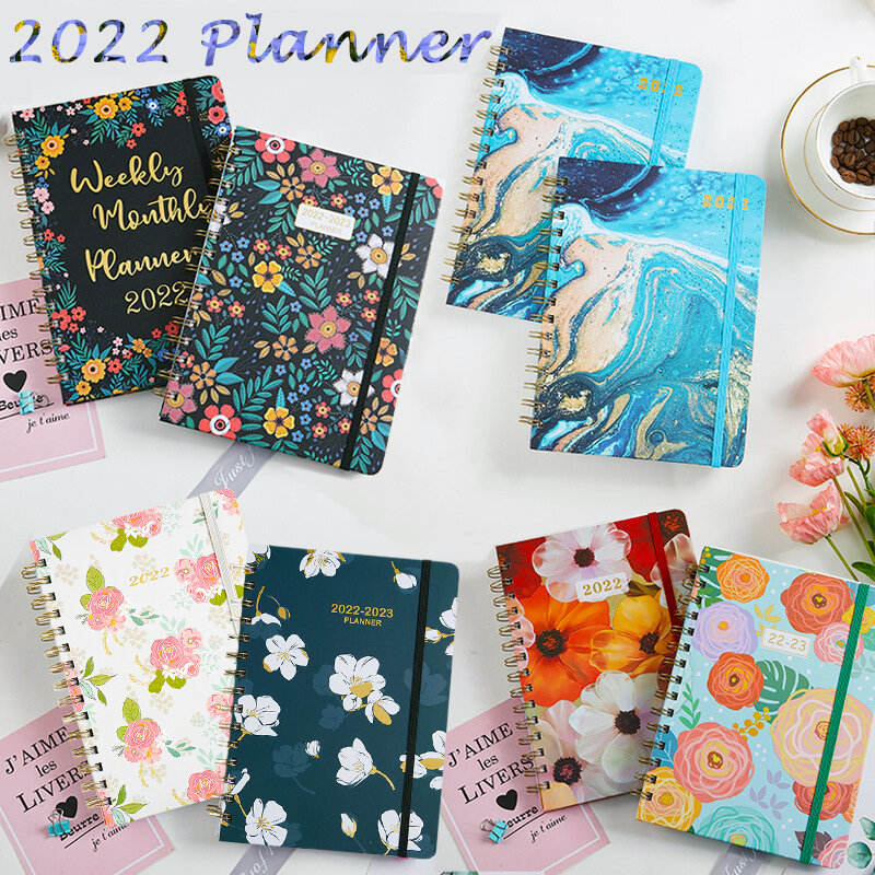 Agenda con cubierta Floral para estudiantes/oficina, planificador A5 interior con pestañas y calendarios mensuales, planificador, necesidades, suministros, 2022