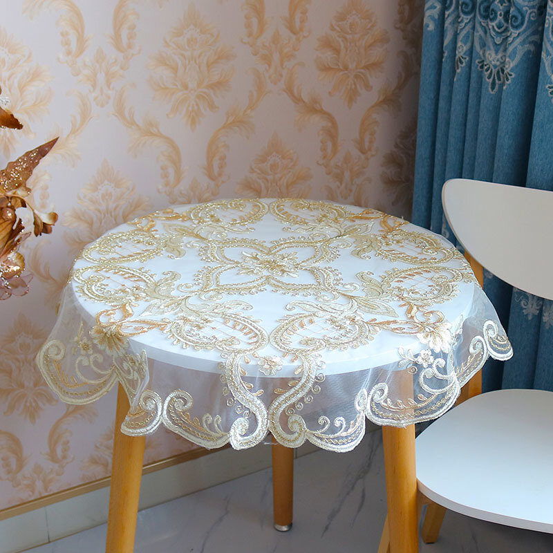 Luxury Dubai Gold Thread Embroidered European Round Tablecloth Set Air Conditioning Washing Machine Table Lamp Decoration Tapete