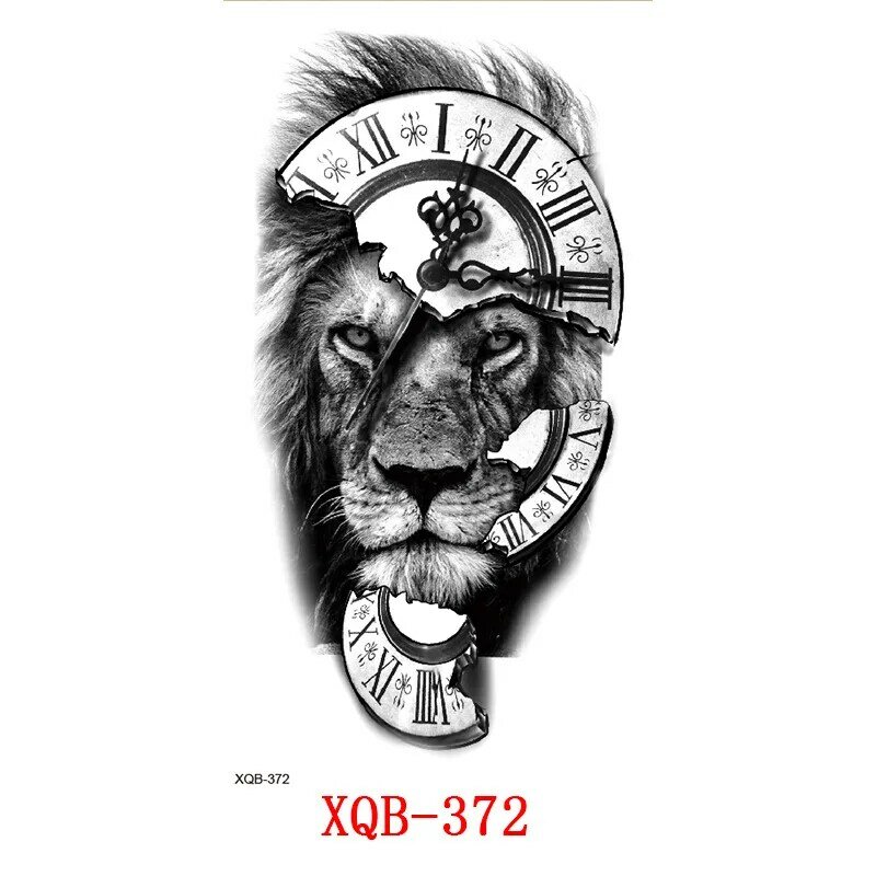 Leão rei tatuagens cruz relógio à prova dwaterproof água temporária tatuagem adesivo arte do corpo dominador animal braço completo falso tatoo para homem xqb