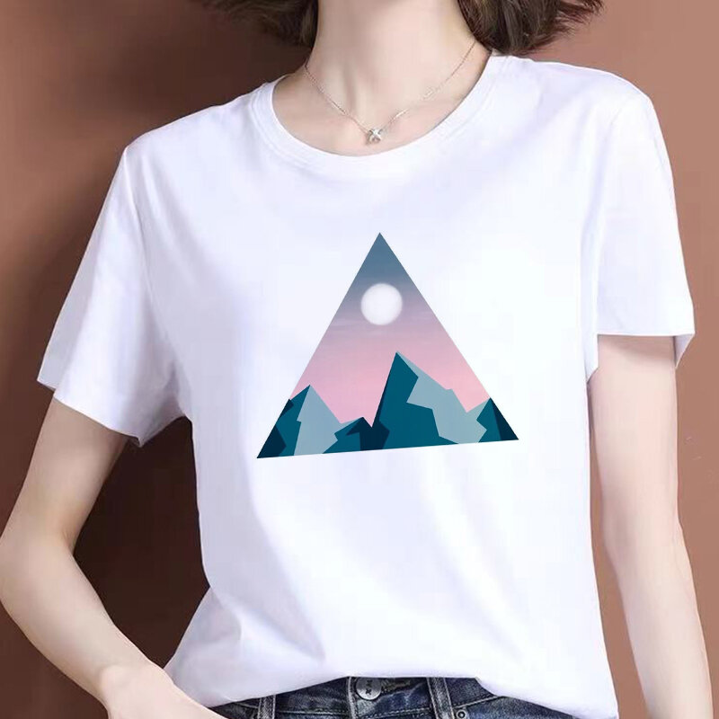 아름다운 기하학 프린트 티셔츠, 여성 90 년대 그래픽 티셔츠, 하라주쿠 상의 티, 귀여운 반팔 오버사이즈 티셔츠, 여성 티셔츠
