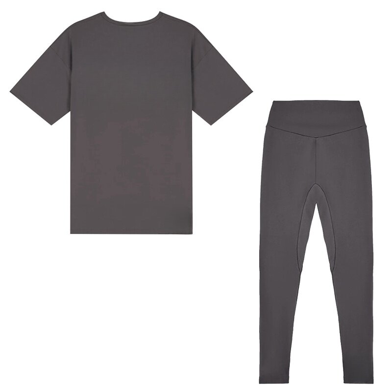 Activewear ternos de manga curta tshirts camisetas de grandes dimensões e leggings calças de yoga feminino conjuntos de duas peças roupa de corrida de treino