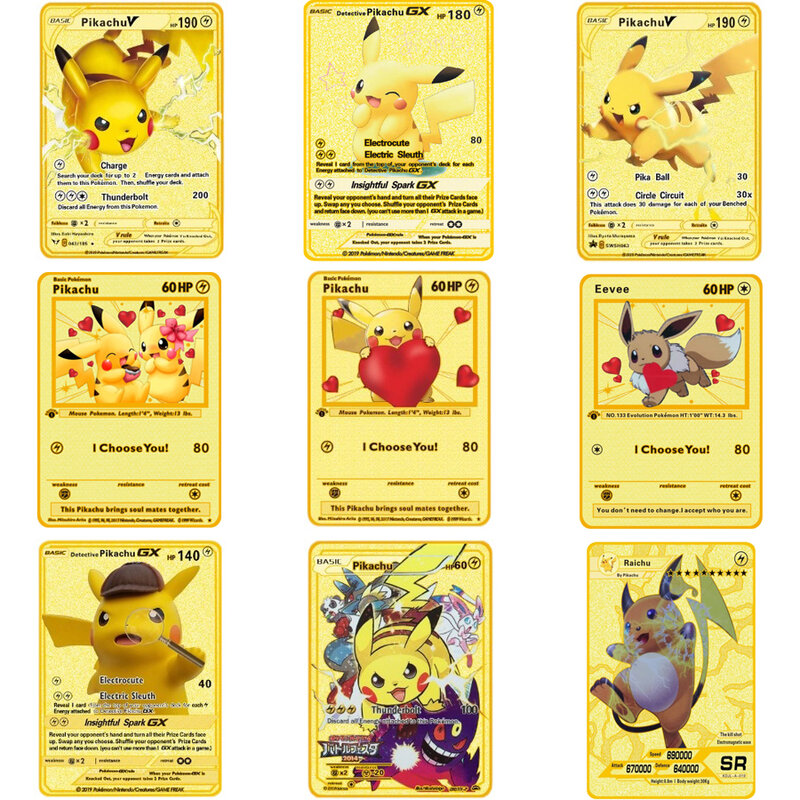 Pokemon Gold Metal Card Pikachu Anime I Choose You Series Vmax V GX EX Shiny Tag Team Game Child Collection Christmas Gift