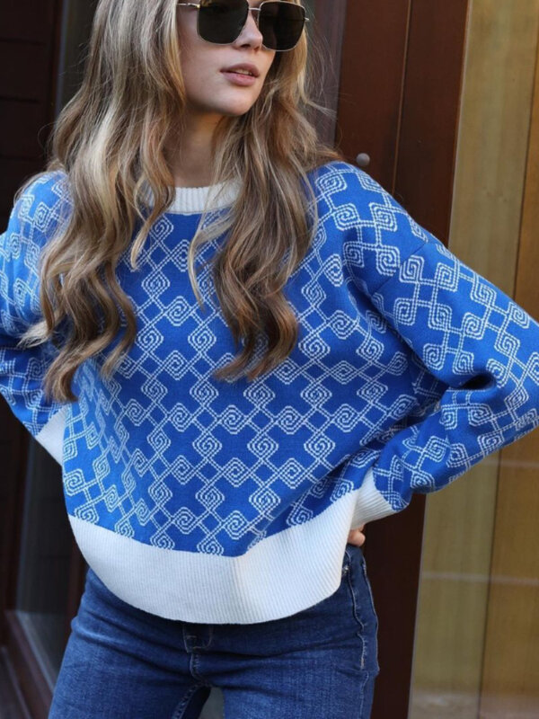 Пуловер женский трикотажный с длинным рукавом, на осень/зиму