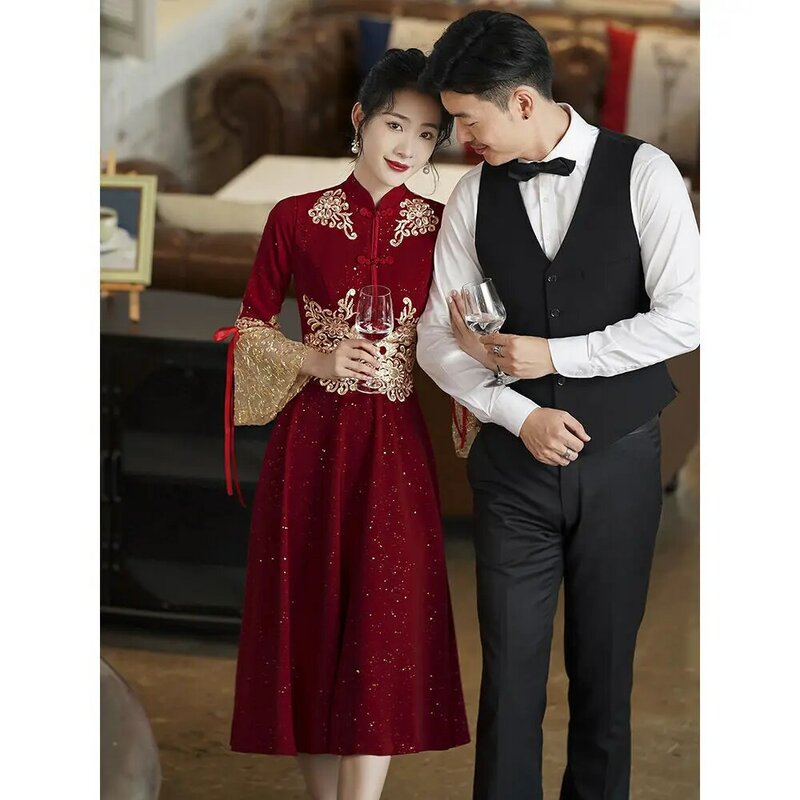 Suknia dla panny młodej 2022 nowy chiński styl Xiuhe Cheongsam spódnica na bankiet/ślub/zaręczyny dla kobiet w lecie/wiosna