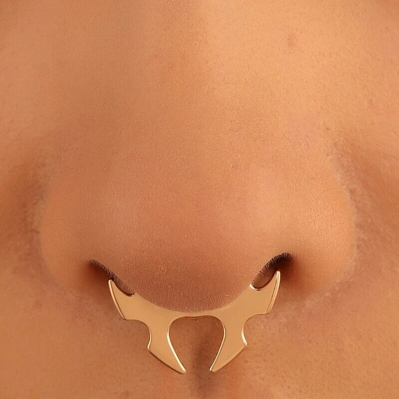 Кольцо для пирсинга носа, ювелирное изделие U-образной формы с декором летучая мышь, без перфорации, легко использовать