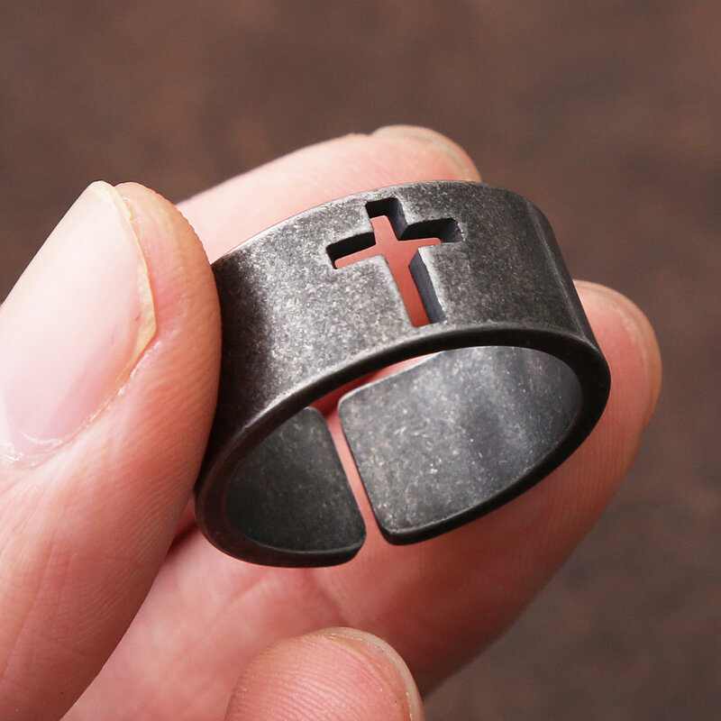 Simple Black Stainless Steel Cross Rings For Men Punk Christian Men Ring Fashion Jewelry Best Gift For Friends