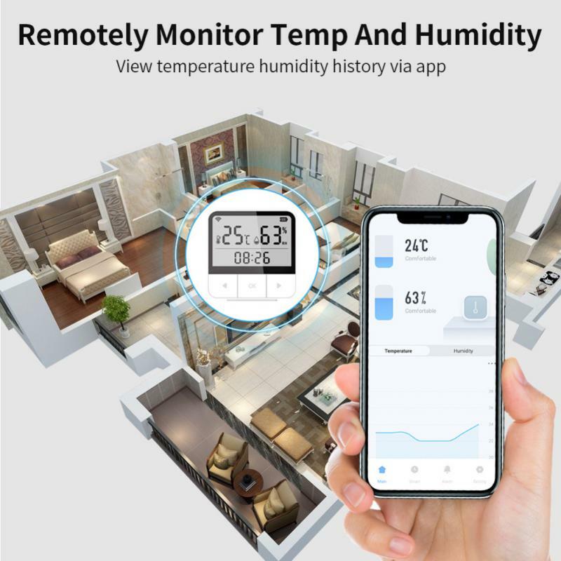 Zdalny Monitoring czujnik temperatury i wilgotności długi na baterie życie inteligentne życie zdalnego sterowania termometr detektor Tuya Wifi