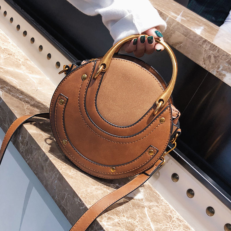 Small Round Tote Bags for Women 2022 New Vintage Leather Purses and Handbags Studded Unusual Shoulder Bag Trend Messenger Bag