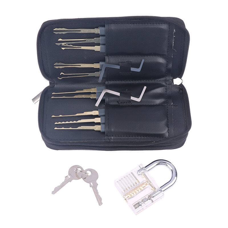 Practice lockpicking tool conjunto com bloqueio de prática transparente alta qualidade profissional ferramentas serralheiro chave de tensão picareta ferramenta