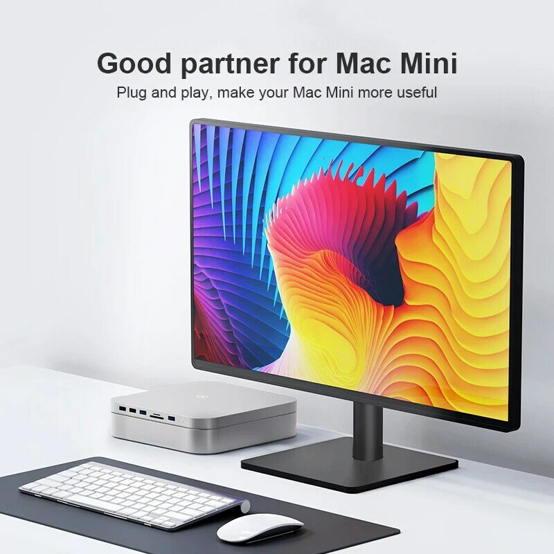 Hagibis USB-C Hub untuk Mac Mini M1 dengan SATA Hard Drive Enclosure Type-c SSD Case Docking Station Silver untuk 2020 New Mac Mini