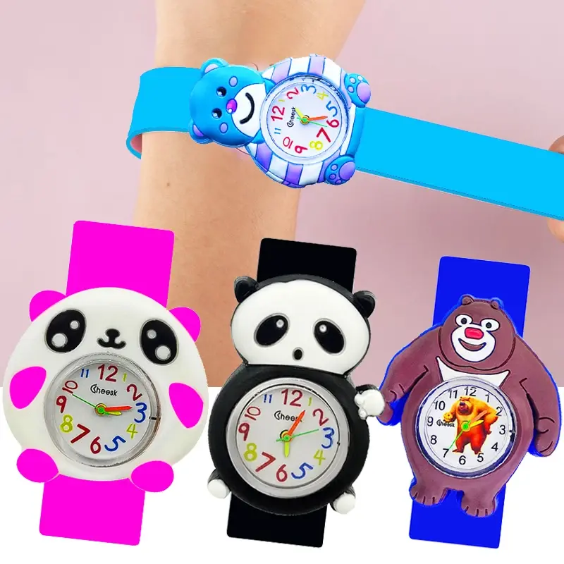 Unicorn Panda Bear Children Watch Kids Slap Watches Boys Girls Kindergarten Reward Gift 1-15 Year Old Kid Learn Time Toys Clock