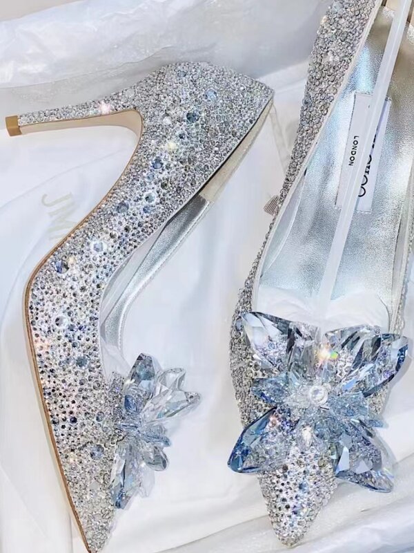 Luxurious Shiny Rhinestone Women's High Heels Sexy Fashion Pumps Pointed Thin Heels Elegant Romantic Women's Wedding Shoes