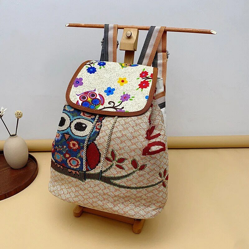Vintage Embroidered Knitted Backpack Cloth Bags Bucket Bag Women's Schoolbag National Style Bag Fabric Bag People