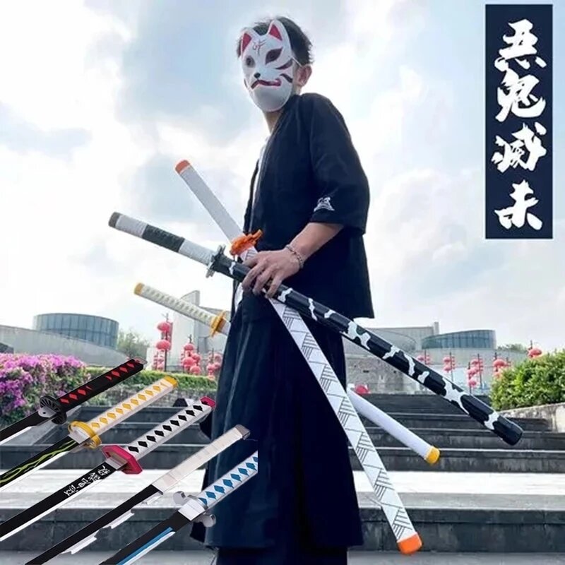 104cm demônio slayer katana espada anime bambu lâmina sunwheel faca tanjirou katana arma modelo 1:1 ninja cosplay prop crianças brinquedos