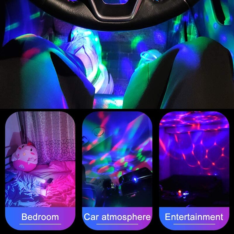 자동차 LED 화려한 공 빛 USB RGB 분위기 지붕 프로젝터, 자동차 DJ 생일 파티 침실 장식 음성 제어 스트로브 램프