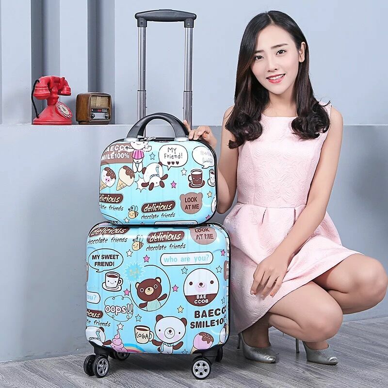 Nova menina bonito 18 polegada rolando bagagem com saco de cosméticos menino trole mala sobre rodas estudante escola bagagem crianças bolsa