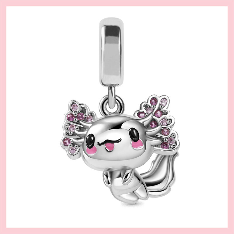 Cartoon zwierząt srebrne kolorowe koraliki meksykańskie Axolotl królik lenistwo kot niedźwiedź Charms Fit oryginalna bransoletka Pandora DIY biżuteria
