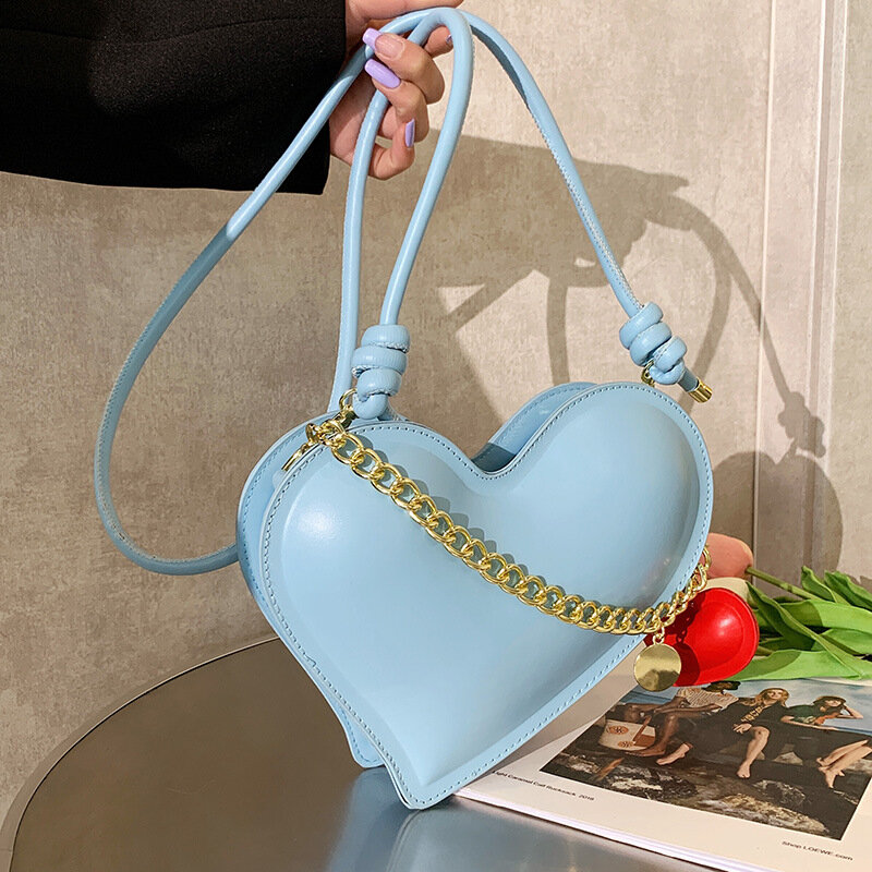 Śliczne Mini torebki i torebki damskie 2022 Trend Party łańcuszek z sercem Tote Bag Ladies Luxury Fashion skórzana torba na ramię Woman