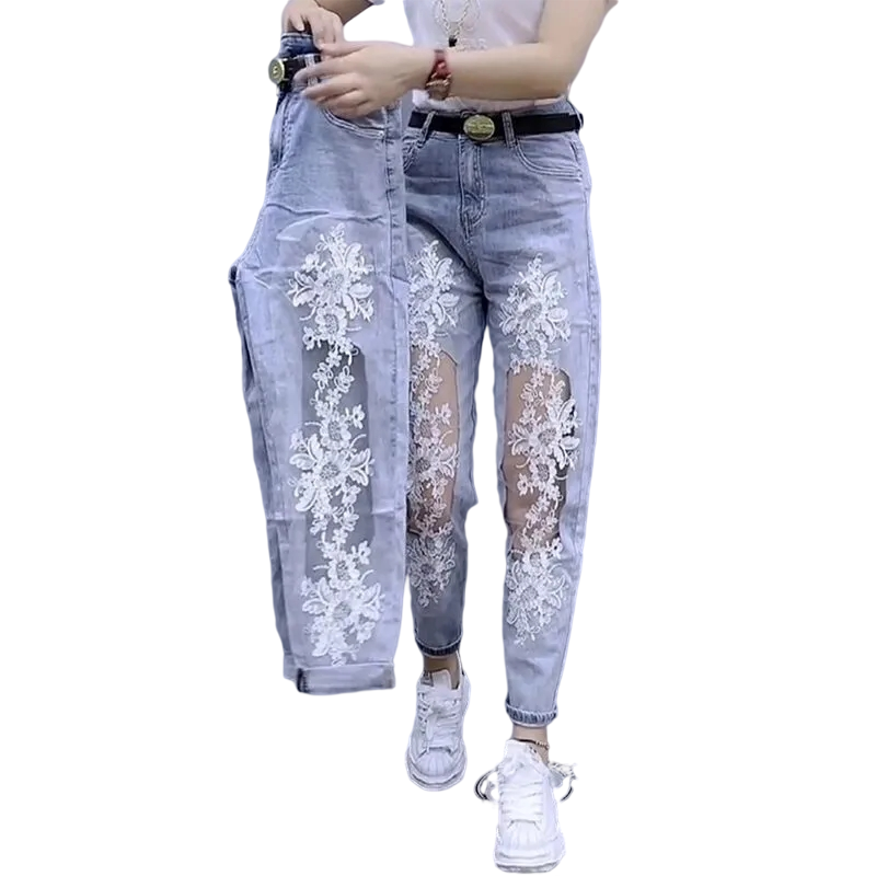Abbigliamento femminile Jeans dritti moda coreana da donna estate 2022 diamante allentato foro strappato pantaloni in Denim alla caviglia Street Wear