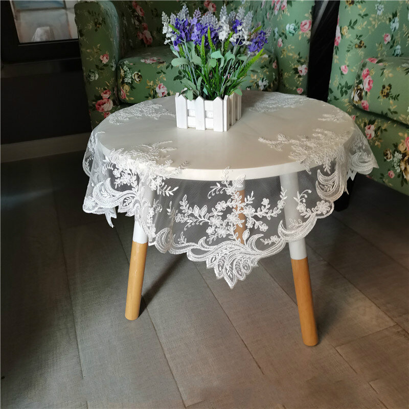 European Lace Embroidery Pendant Tablecloth Placemat Coaster Set Bedroom Balcony Coffee Small Round Table Cover Cloth Decoration