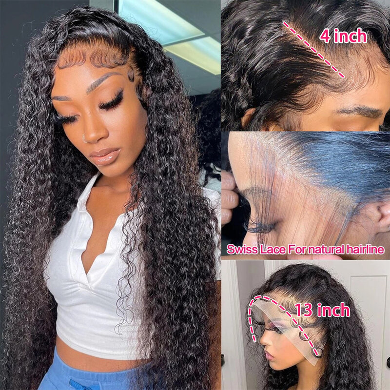 Beauty U-Peluca de cabello humano rizado para mujeres negras, postizo de encaje Frontal transparente de onda profunda, pelo brasileño 250% KF, 13x4