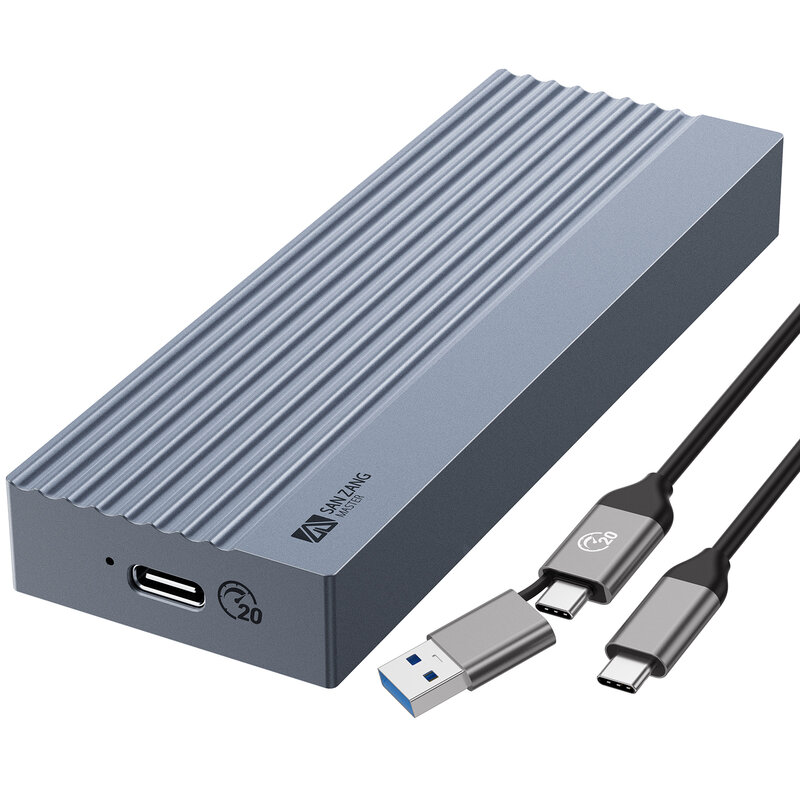 SANZANG M.2 NVME SATA SSD Enclosure Adapter Aluminum 20Gbps USB C 3.1 Gen2 NVME PCIe or 10Gbps External Solid State Drive